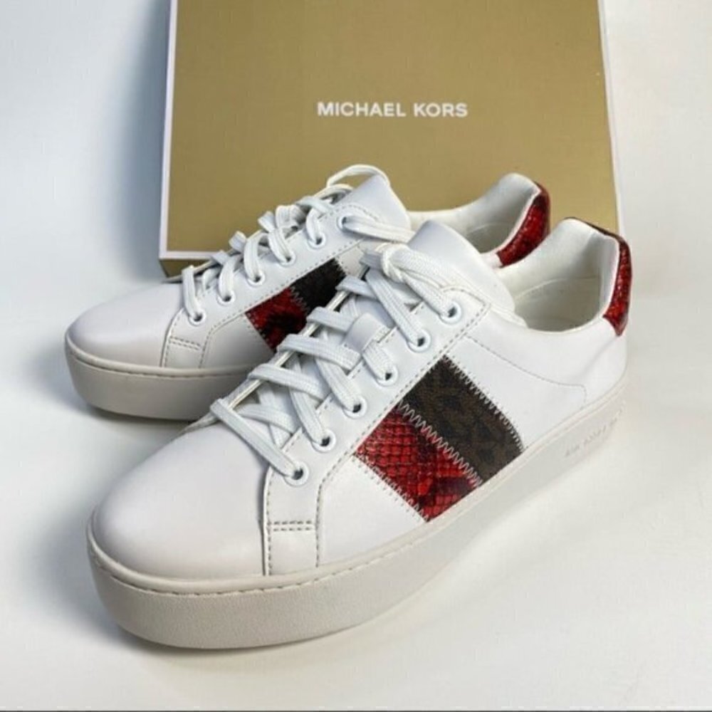 Michael Kors Poppy Lace Up White Leather Sneakers Shoes size 9 - Picture 2 of 10